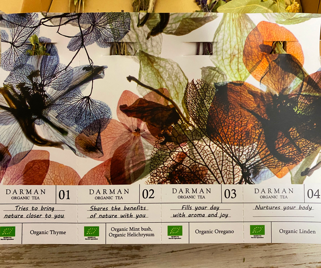 Օրգանական բուսական թեյ՝  ,,Նամակ բնությունից 4 տեսակ,, 12 հատ