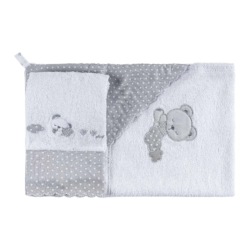 Picci լոգանքի ասեղնագործված սրբիչների հավաքածու Sleepy մոխրագույն