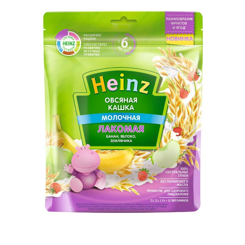 Heinz Վարցակի կաթնային շիլա  բանանով, խնձորով և ելակով, 6 ամսեկան+
