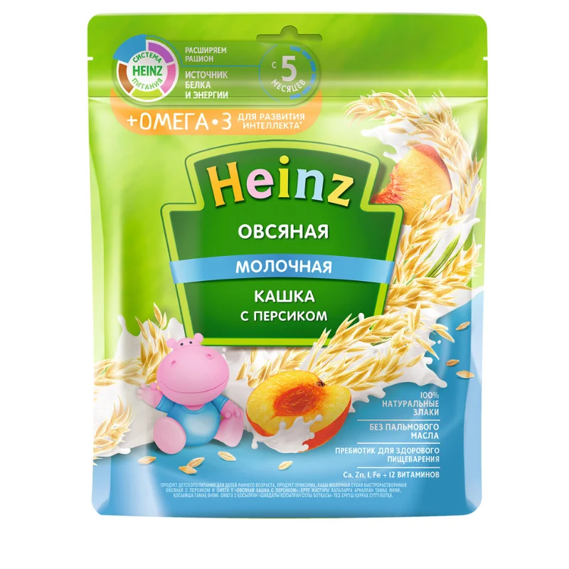 Heinz Վարսակի կաթնային շիլա դեղձով և Օմեգա 3-ով, 5 ամսեկան+