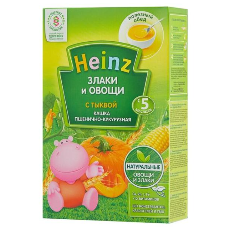 Heinz ցորեն-եգիպտացորենային շիլա դդմով առանց կաթ, 5 ամսեկան+