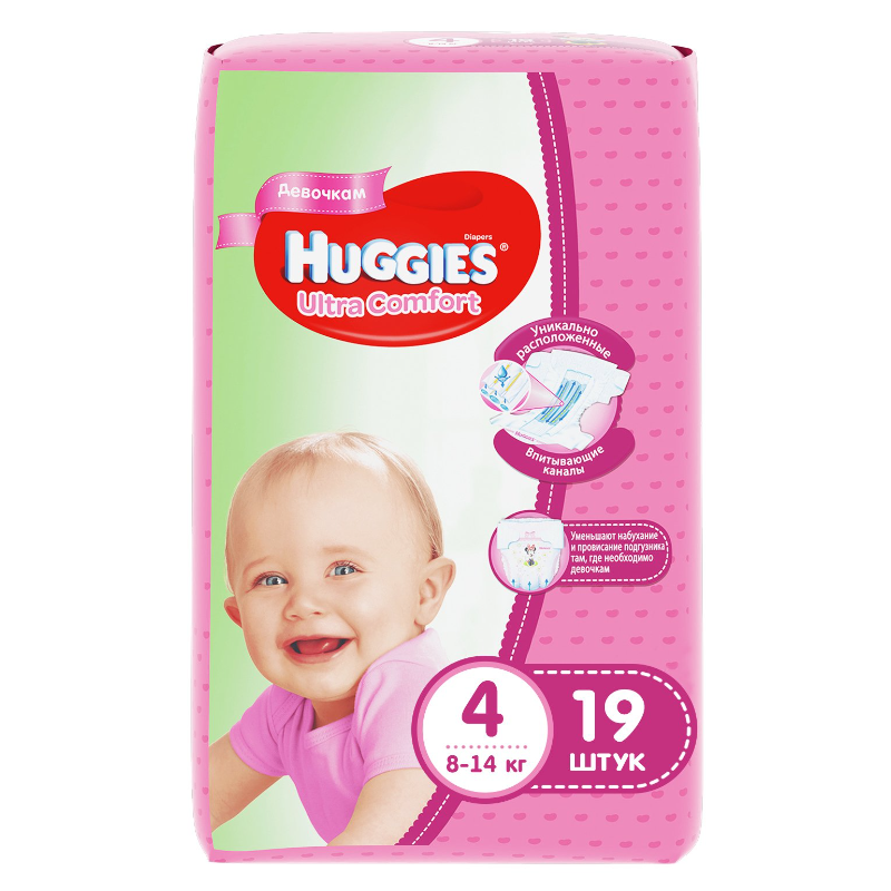 Huggies Ultra Comfort Մանկական տակդիր N 4 աղջկա, 19 հատ
