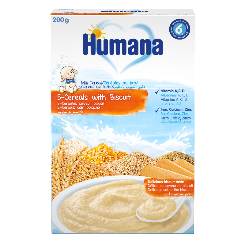 Humana 5 տեսակի հացազգիներով և թխվածքաբլիթով կաթնային շիլա