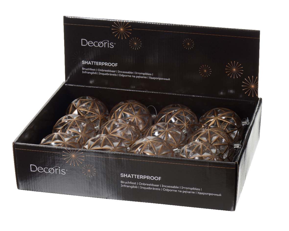 Տոնածառի խաղալիք, թափանցիկ, ոսկեգույն եզրագծերով, 8սմ/Տուփ 12 հատ/