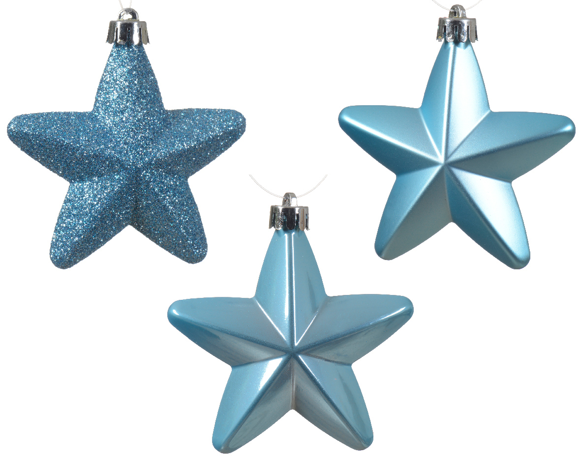 Տոնածառի խաղալիք աստղ, sugar blue, 7.5սմ/Տուփ 6 հատ/