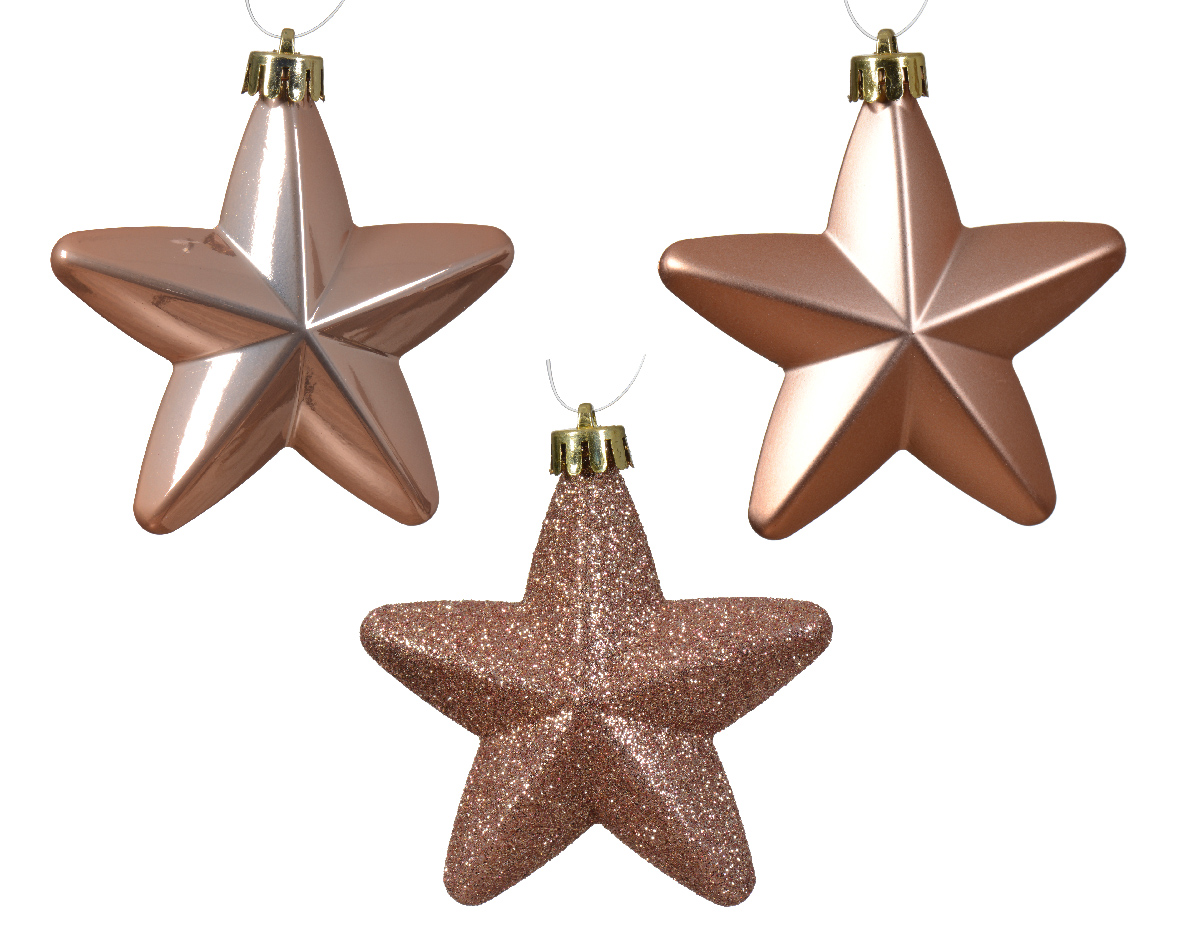 Տոնածառի խաղալիք աստղ, sparkling rose, 7.5սմ/Տուփ 6 հատ/