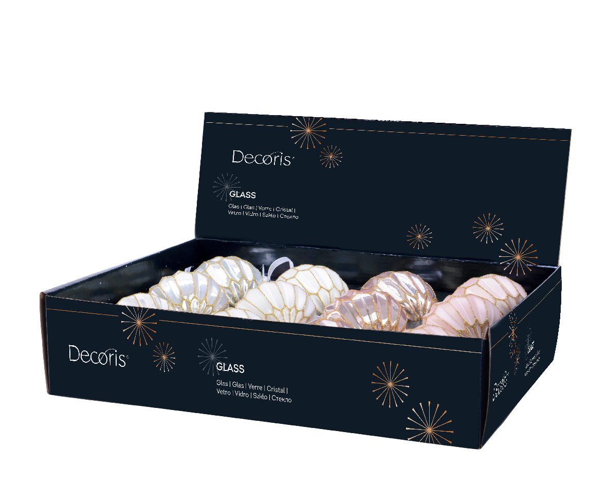 Տոնածառի ապակե խաղալիք, սպիտակ վարդագույն bauble onion olive, 80 մմ, 3տես տուփ 12 հատ