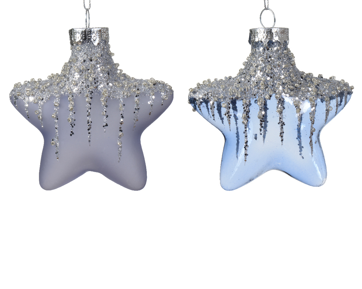 Տոնածառի ապակե խաղալիք, աստղ, hazy blue, 10սմ/Տուփ 2 հատ/