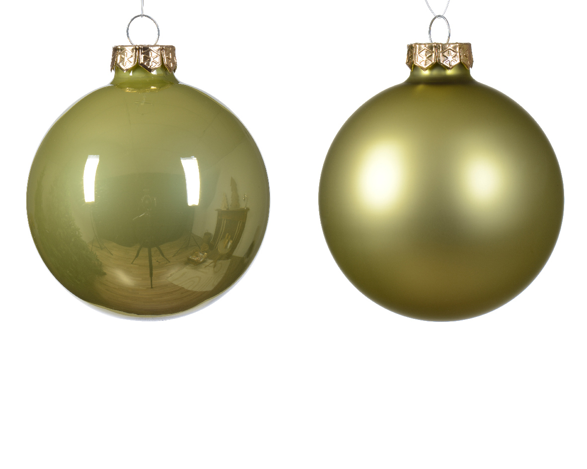 Տոնածառի ապակե խաղալիք, pistachio, 80մմ/Տուփ 6 հատ/