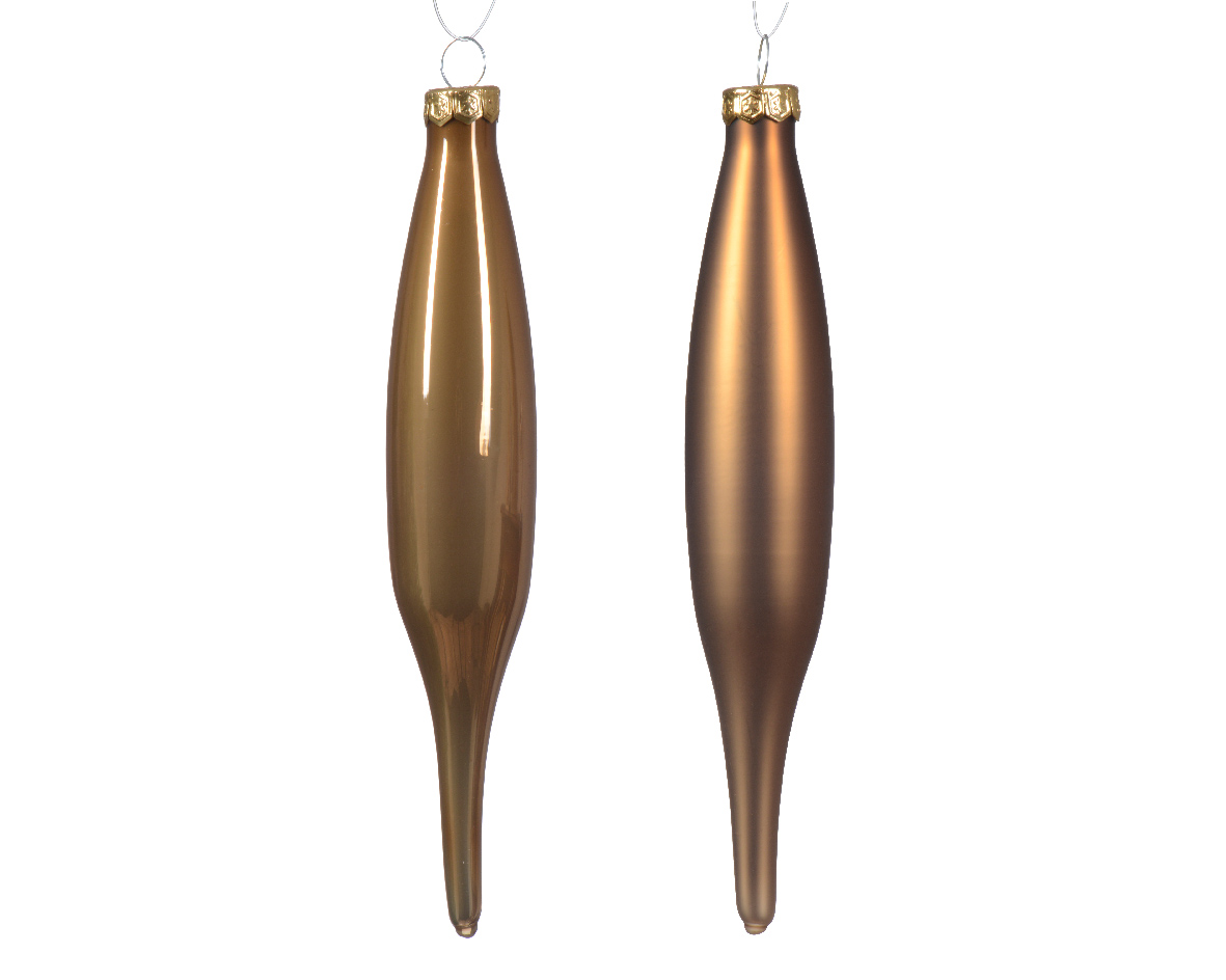 Տոնածառի ապակե երկար խաղալիք, ginger brown, 15սմ/Տուփ 6 հատ/