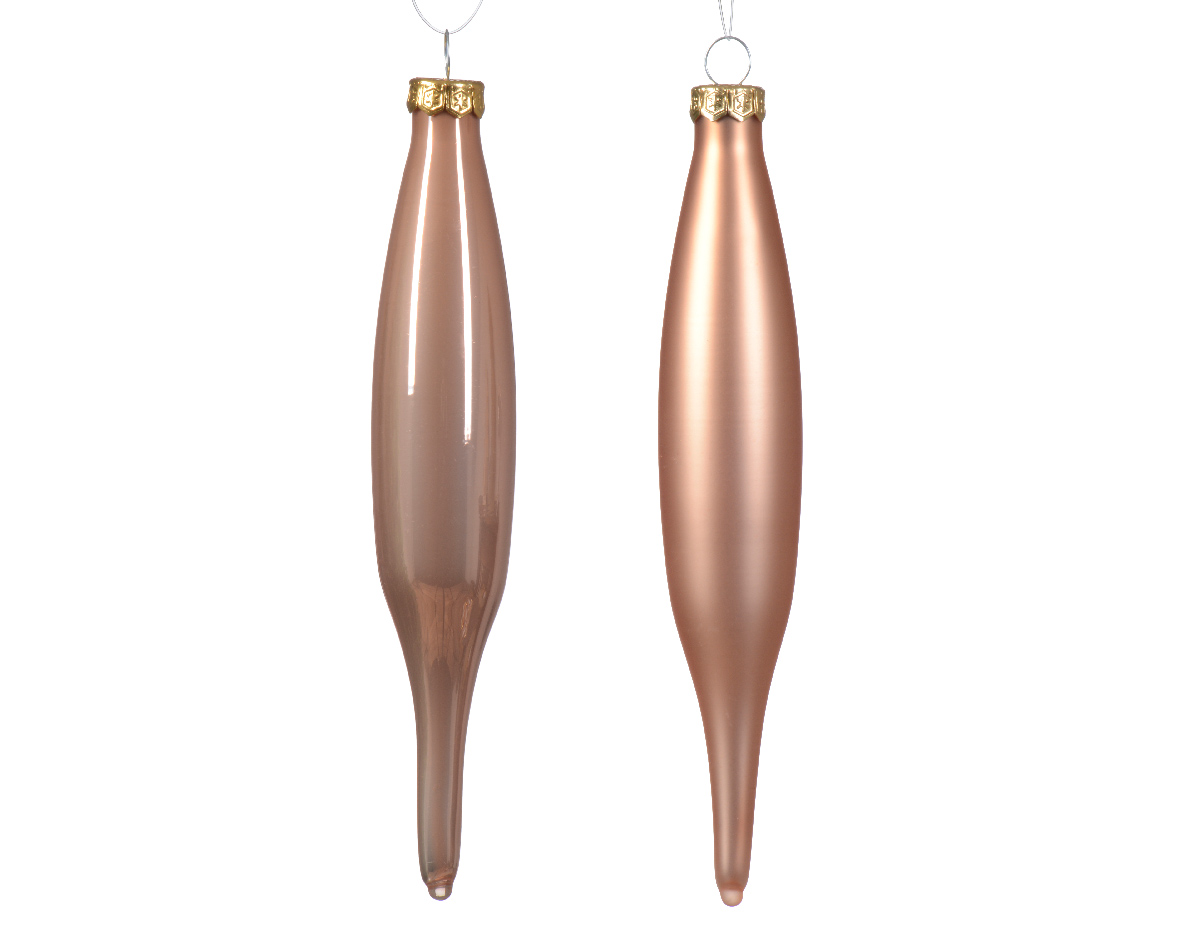 Տոնածառի ապակե երկար խաղալիք, sparkling rose, 15սմ/Տուփ 6 հատ/