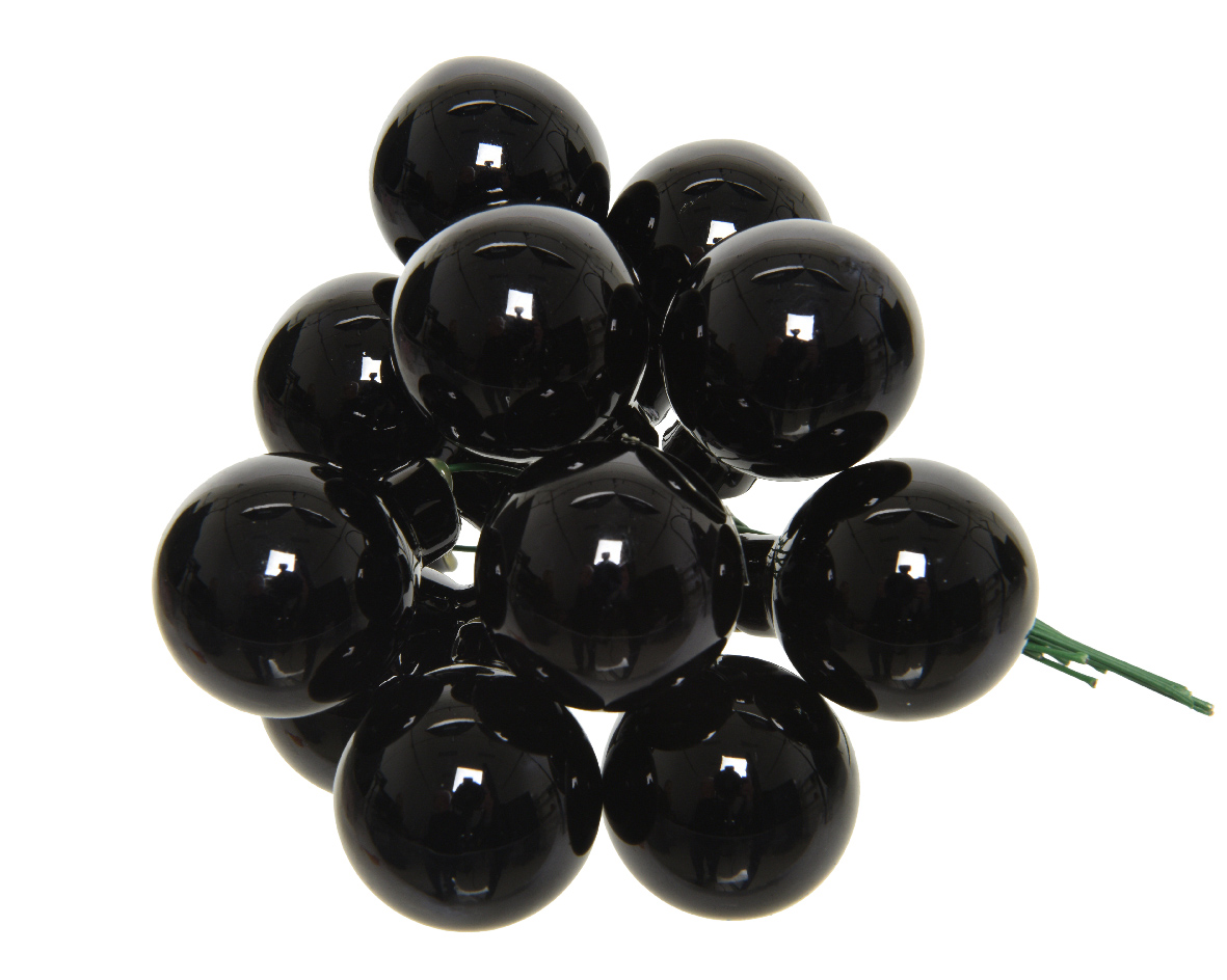 Տոնածառի խաղալիք, փնջով, փայլուն black, 25մմ /Տուփ 12 հատ/