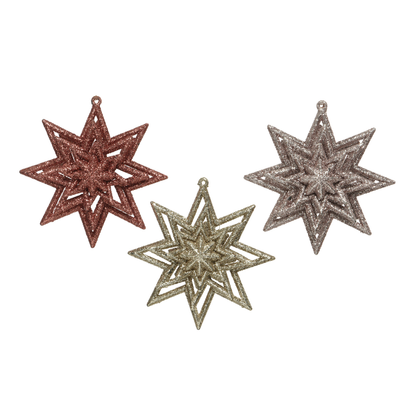 Տոնածառի խաղալիք փայլերով աստղեր, blush pink/pearl/velvet pink 11սմ