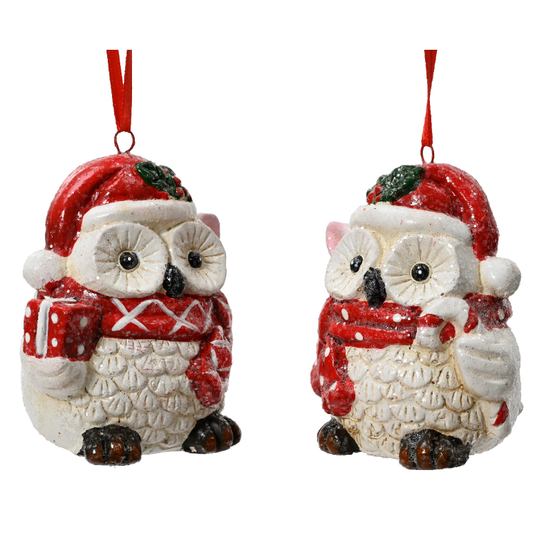 Տոնածառի խաղալիք բու` կարմիր գլխարկով, 8.3սմ