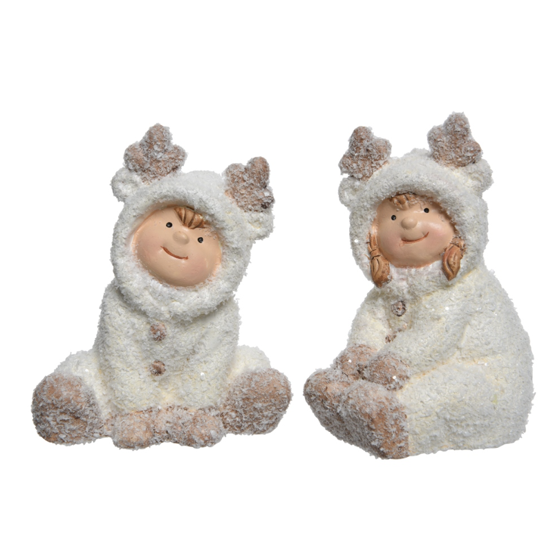 Արձան՝ նստած երեխաներ սպիտակ վերարկույով և եղջուրներով, 10սմ, 2 տես.