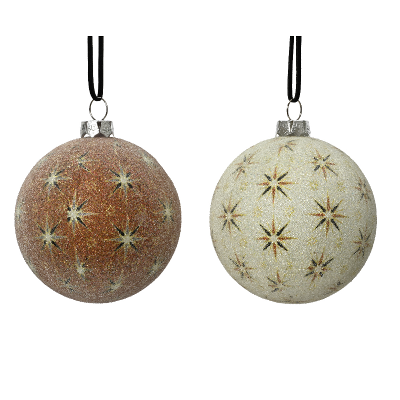 Տոնածառի խաղալիք beige-off white, ոսկեգույն աստղերով, 80մմ