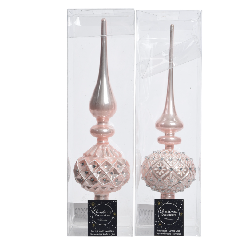 Տոնածառի ապակե գագաթ blush pink՝ քարերով, 30սմ, 2տես.