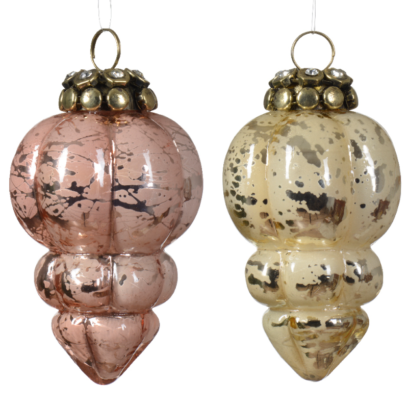 Տոնածառի ապակե խաղալիք վարդագույն/ոսկեգույն, 12սմ