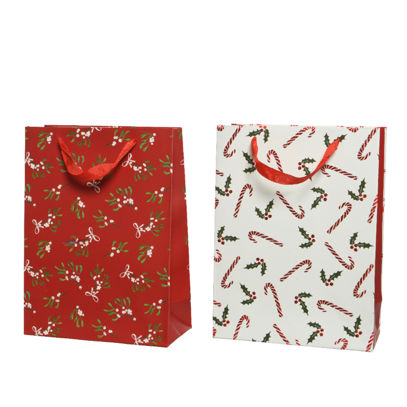 Ամանորյա թղթե տոպրակ կարմիր/սպիտակ, 12x30x42սմ