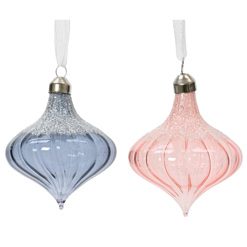 Տոնածառի ապակե խաղալիք, sparkling rose/hazy blue, հոլաձև, 8.5սմ