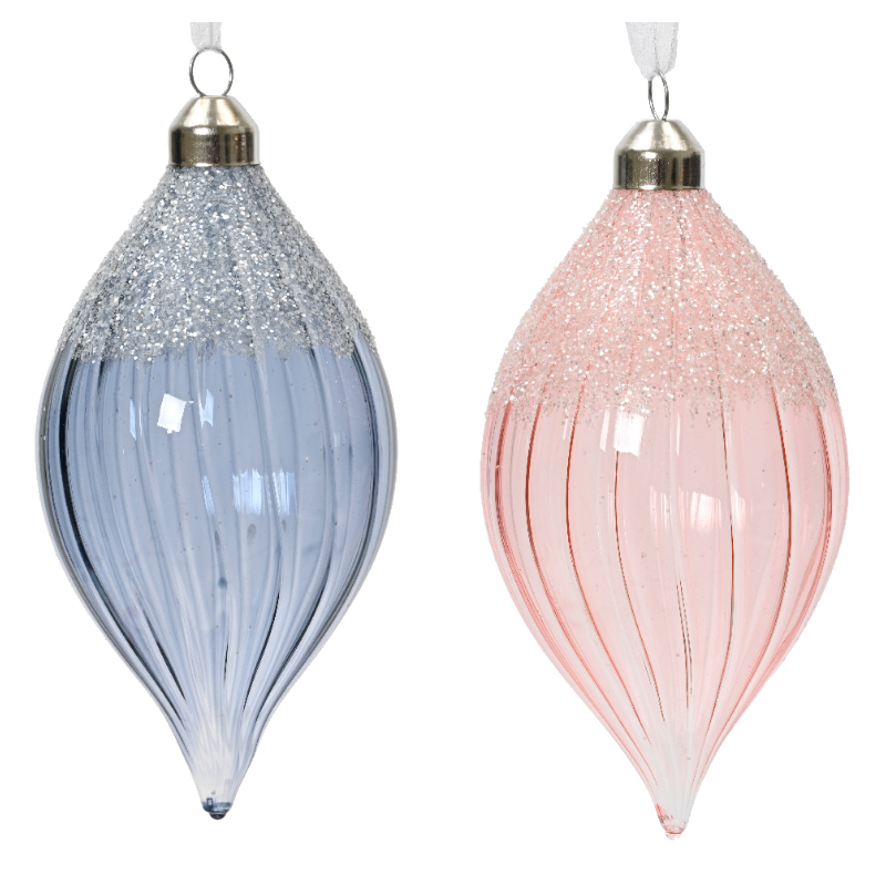 Տոնածառի ապակե խաղալիք, sparkling rose/hazy blue, նշաձև, 11.5սմ
