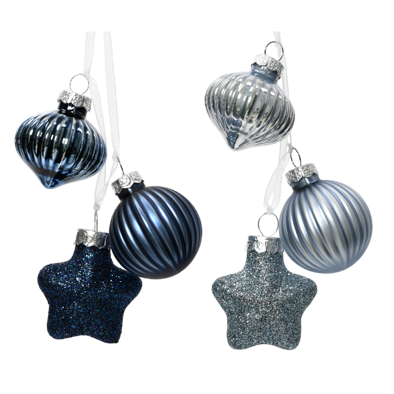 Տոնածառի ապակե խաղալիքներ, bundle hazy blue/night blue, 3.5x4x11.5սմ/Տուփ 72 հատ/