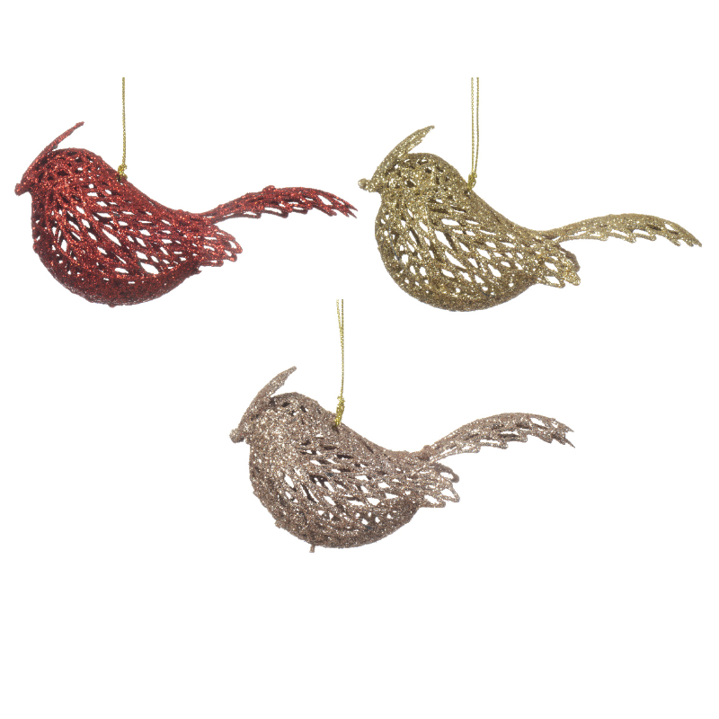 Տոնածառի խաղալիք փայլուն թռչուն, light gold/pearl/christmas red, 11սմ
