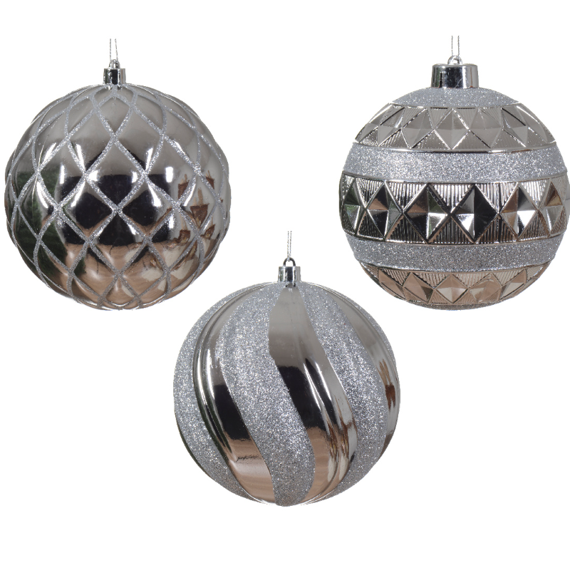 Տոնածառի խաղալիք՝ silver, նախշերով, 120մմ