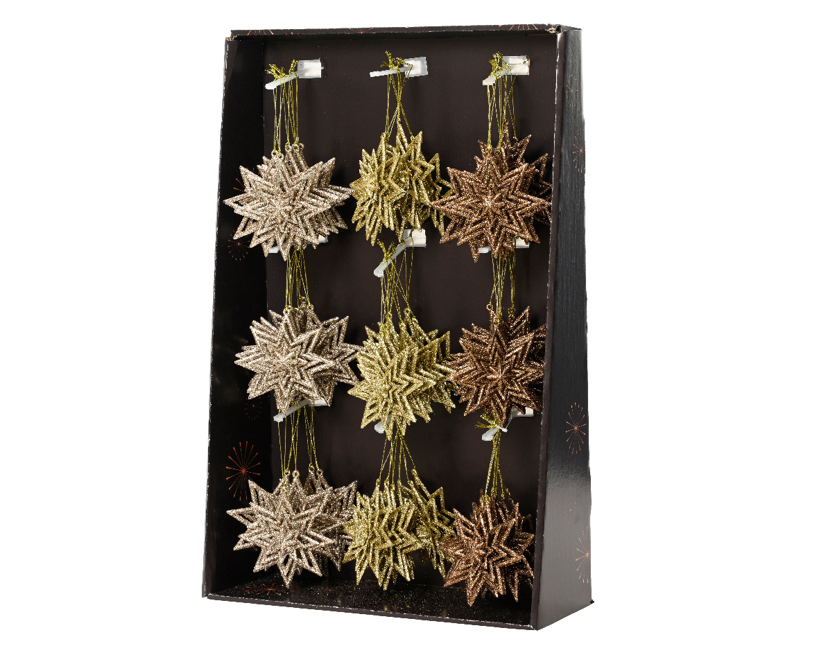 Տոնածառի խաղալիք փայլերով աստղեր, pearl/light gold/ginger brown, 11սմ