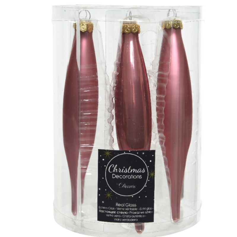 Տոնածառի ապակե երկար խաղալիք, velvet pink, 15սմ