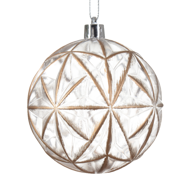 Տոնածառի խաղալիք, թափանցիկ, ոսկեգույն եզրագծերով, 8սմ/Տուփ 12 հատ/