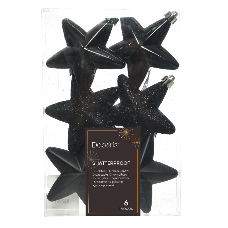 Տոնածառի խաղալիք աստղ, black, 7.5սմ/Տուփ 6 հատ/