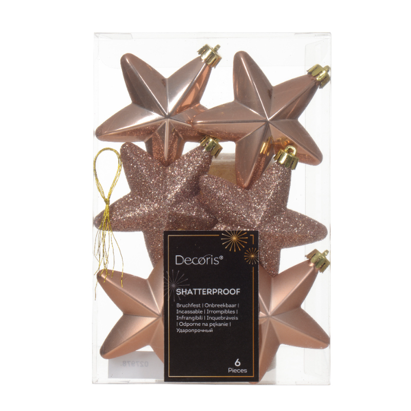 Տոնածառի խաղալիք աստղ, sparkling rose, 7.5սմ/Տուփ 6 հատ/