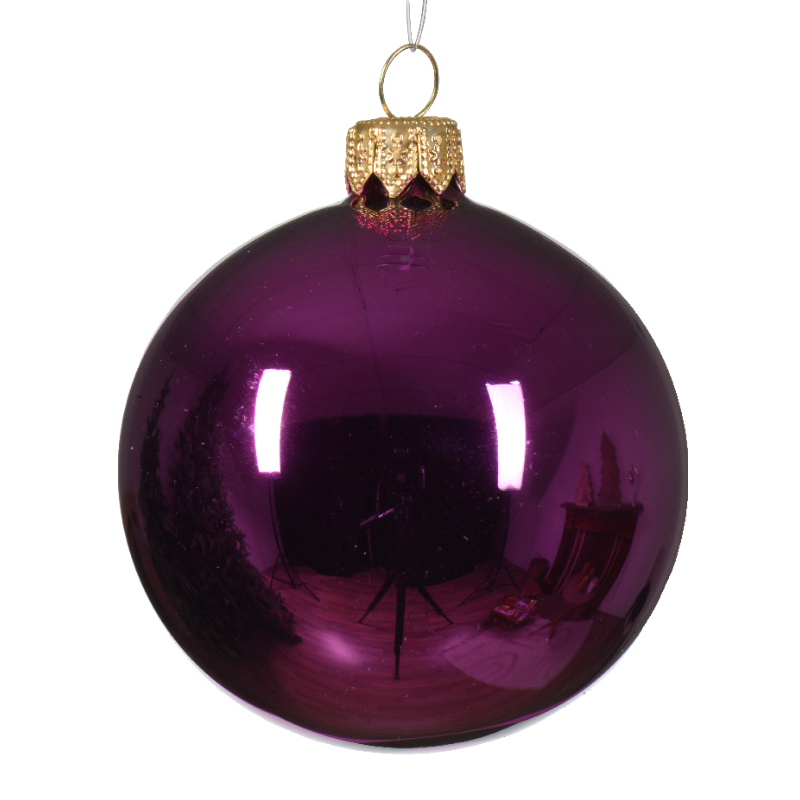 Տոնածառի ապակե խաղալիք փայլուն violet, 70մմ/Տուփ 6 հատ/