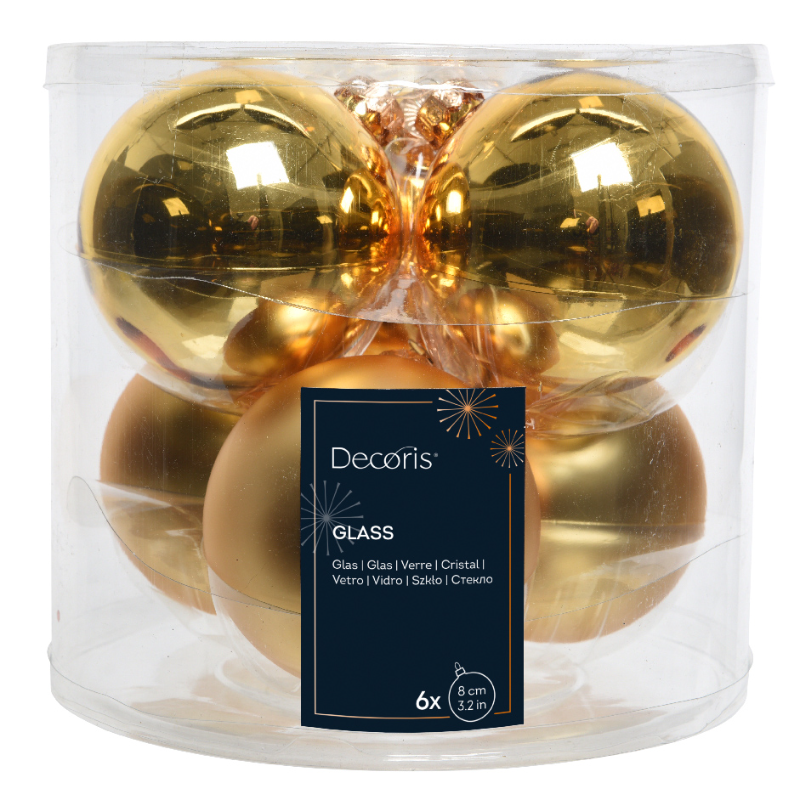 Տոնածառի ապակե խաղալիք, ոսկեգույն, mix, 80մմ տուփ 6 հատ