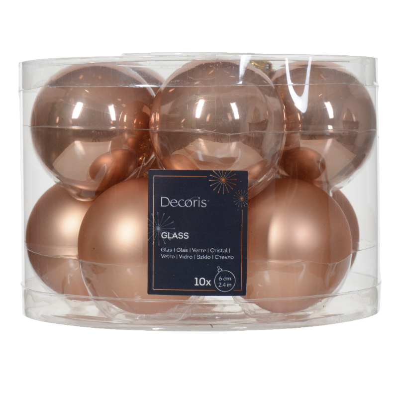 Տոնածառի ապակե խաղալիք, sparkling rose, 60մմ/Տուփ 10 հատ/