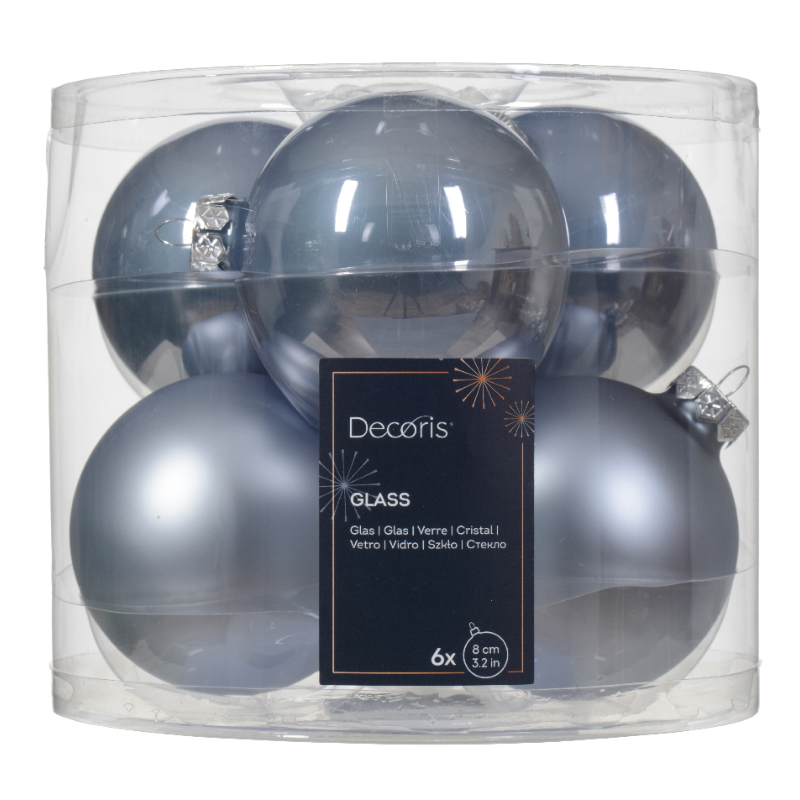 Տոնածառի ապակե խաղալիք, hazy blue, 80մմ/Տուփ 6 հատ/