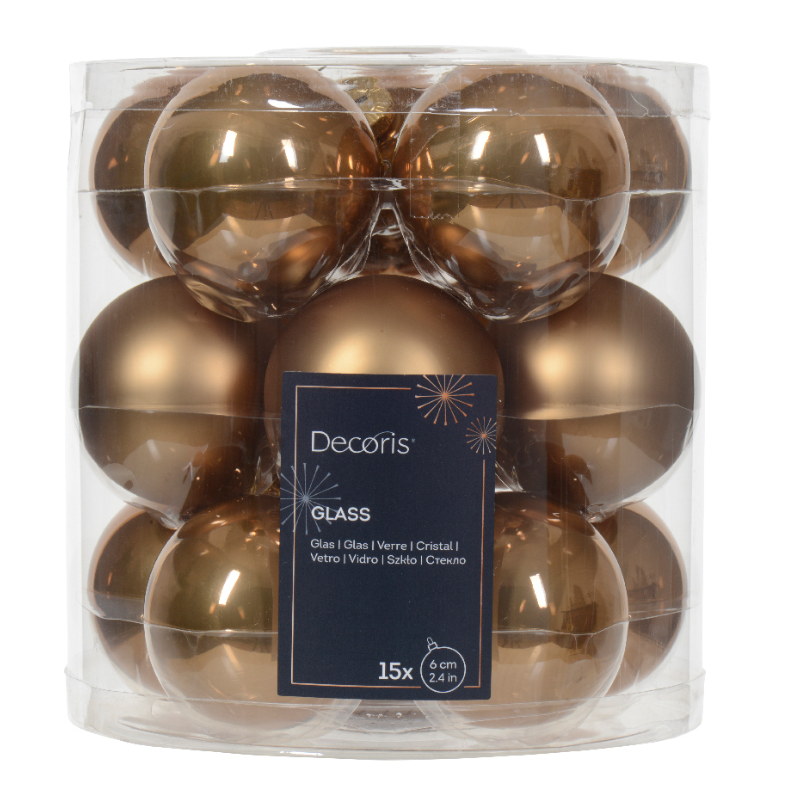 Տոնածառի ապակե խաղալիք, ginger brown, 60մմ/Տուփ 15 հատ/