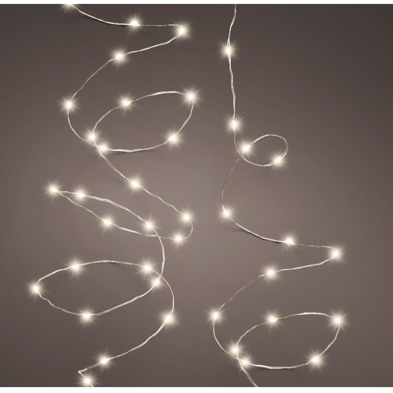 Տոնածառի լույս Micro մարտկոցով, 2,45մ, 50 LED, silver/warm white