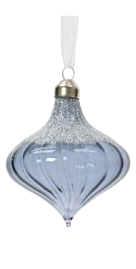 Տոնածառի ապակե խաղալիք, sparkling rose/hazy blue, հոլաձև, 8.5սմ