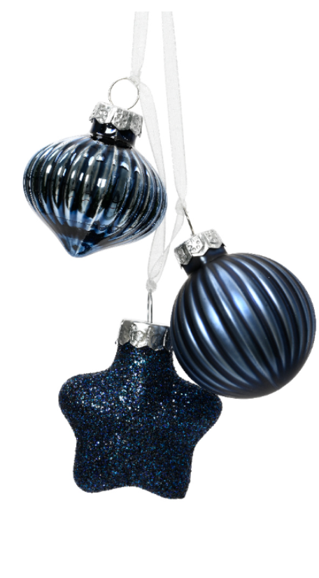 Տոնածառի ապակե խաղալիքներ, bundle hazy blue/night blue, 3.5x4x11.5սմ/Տուփ 72 հատ/