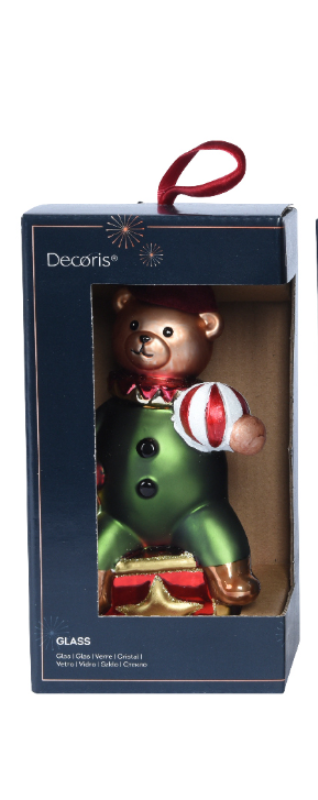 Տոնածառի ապակե խաղալիք արջ/ծաղրածու/զինվոր, 16.8սմ