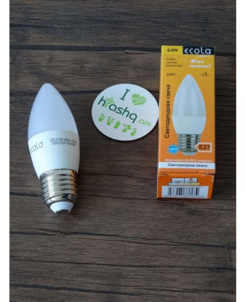 Ecola Light Candle լամպ LED 6,0W 220V E27 2700K մոմ 100x37