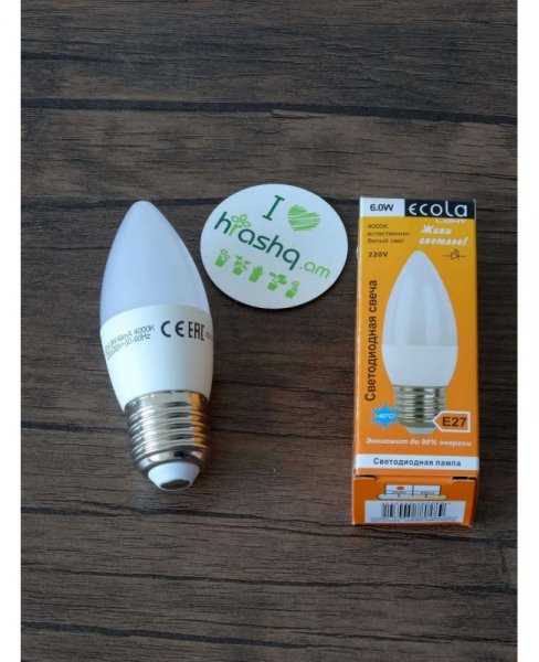 Ecola Light Candle լամպ LED 6,0W 220V E27 4000K մոմ 100x37