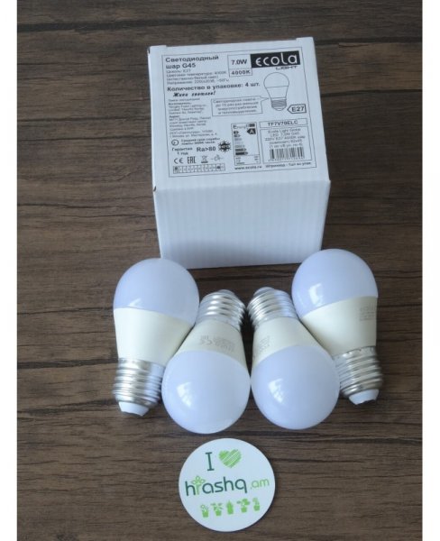Ecola Light Globe լամպ LED 7,0W G45 220V E27 4000K կոմպոզիտ 82x45