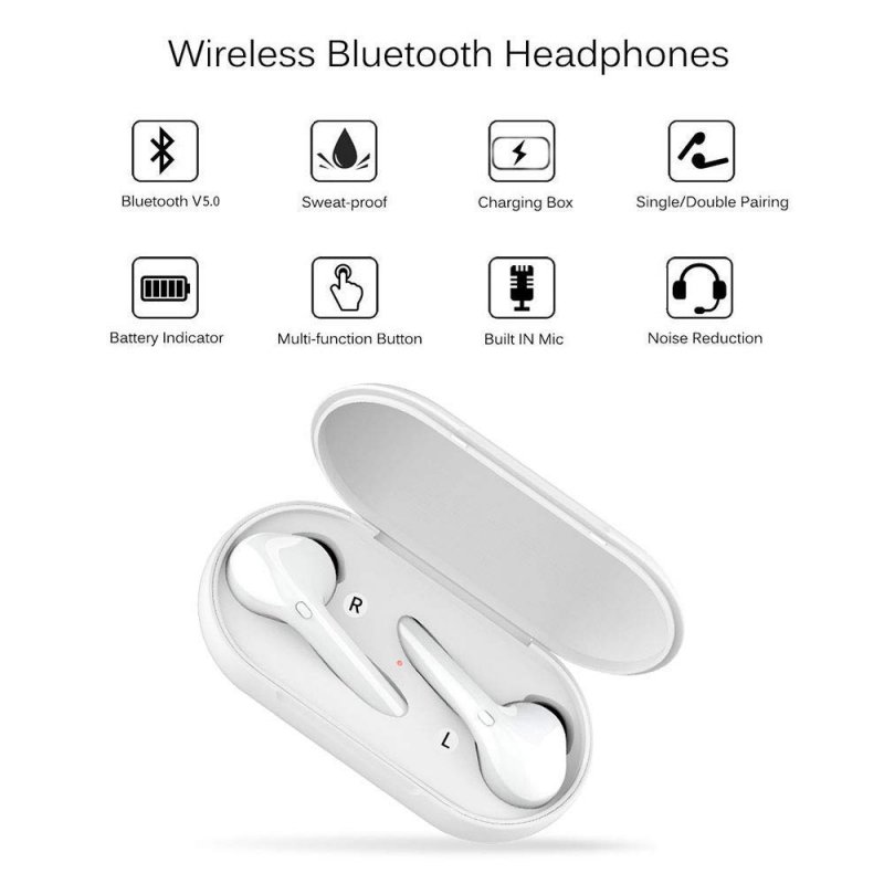 True Wireless Earbuds Bluetooth Headphones in Ear Sports Running for iPhone/Android/Huawei with Charging Case, 15-24H Playtime, Bluetooth 5.0, Noise-Canceling, Fast Auto-Pairing