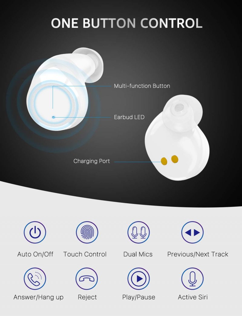 Wireless Earbuds, Cshidworld Bluetooth 5.0 Headphones with 3000mAh Charging Case, Auto Pairing Touch Control Wireless Headset IPX7 Waterproof Dual Built-in Mic Earphones for Smartphones (White)