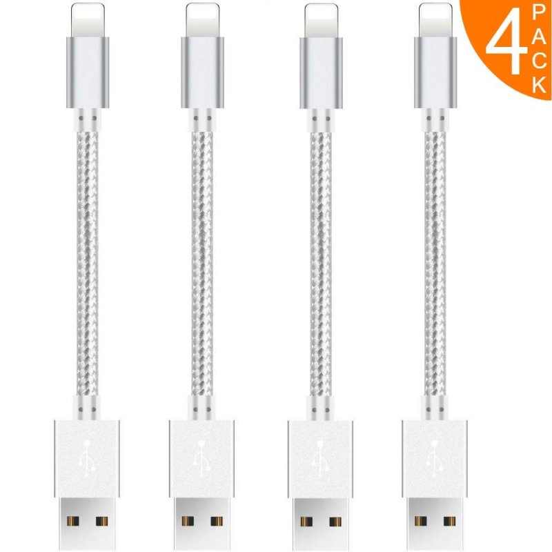 Boost Short Charging Cables [4 Pack 8 INCHES] Fast Charge and Data Sync Nylon Braided Cord for Phone X 8 7 6S 6 Plus SE 5 Case Pad 2 3 4 Mini, Pad Pro Air, Pod Nano Touch(Silver)