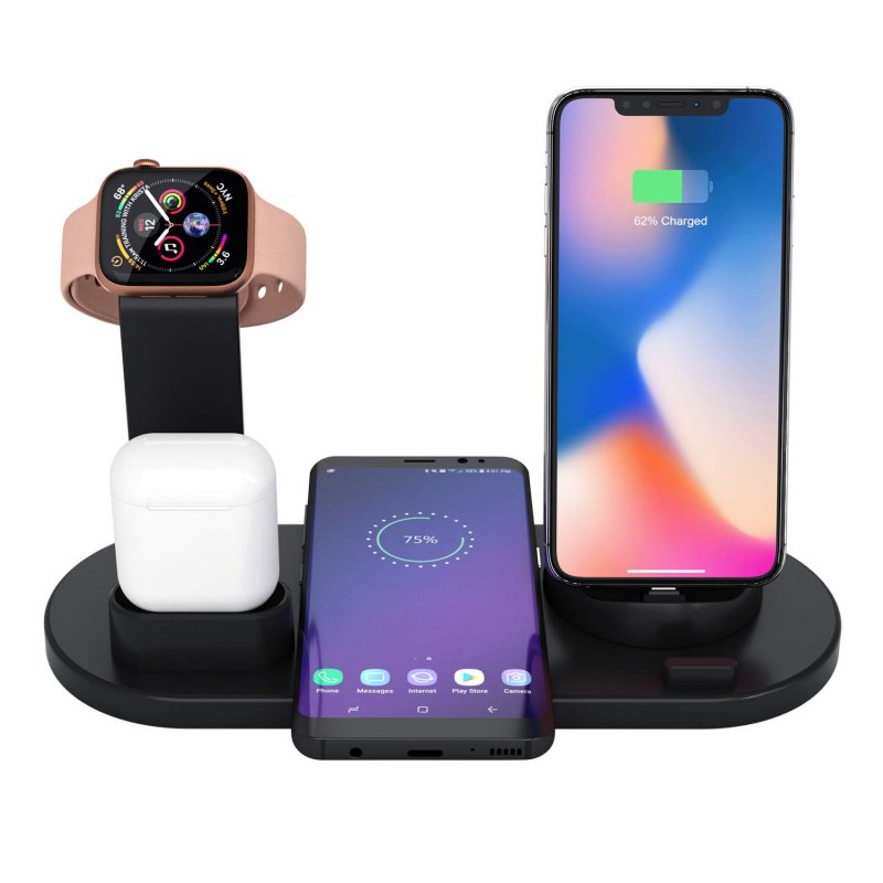 3 in 1 Qi Wireless Charger Station for iPhone AirPods Apple Watch Series 1 2 3 4, Qi Fast Wireless Charging Stand for iPhone 8 X XR XS and Samsung Note8 S8 S9 iWatch Air Pods Dock (Black)