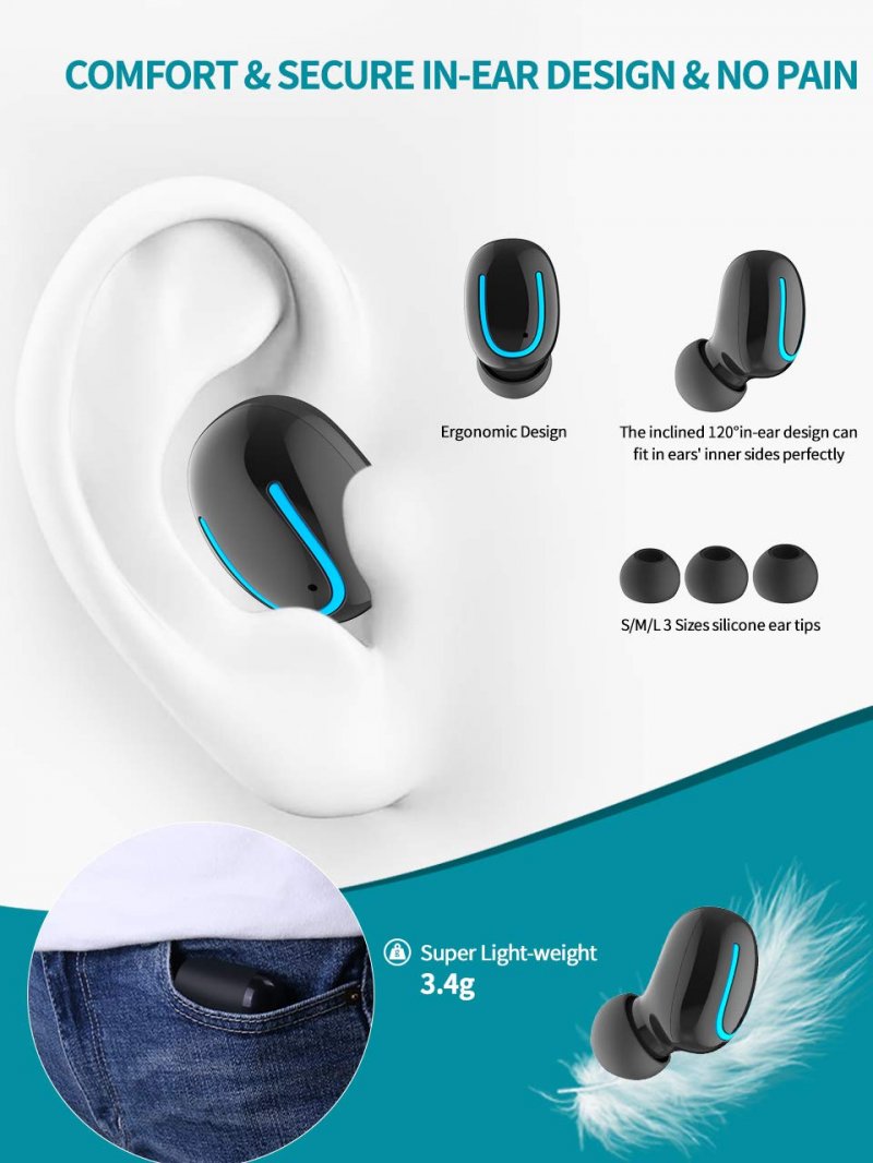 Wireless Earbuds, Bluetooth 5.0 Earphones True Wireless in-Ear Headphones TWS Noise-Canceling Bluetooth Headset 60H Playtime HD Hi-Fi Stereo Sound, Build-in Mic with 2600mAH Charging Case